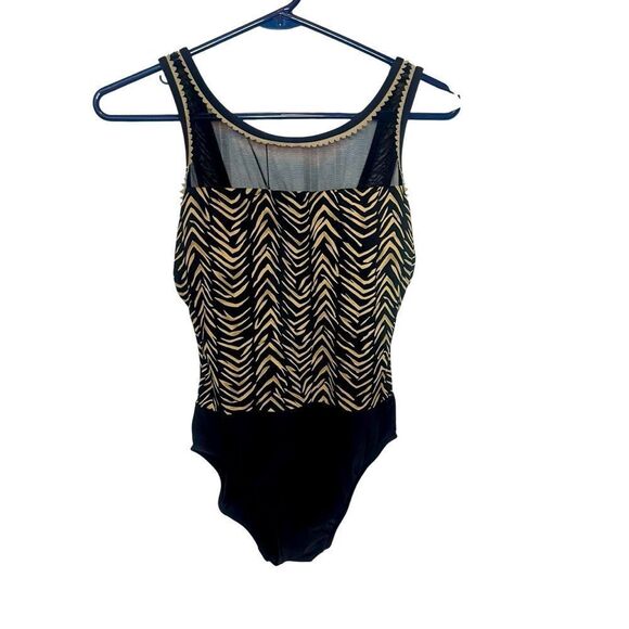 Jones New York Women's Black One Piece Swimsuit Size 10 Zigzag Summer Design - Picture 1 of 10